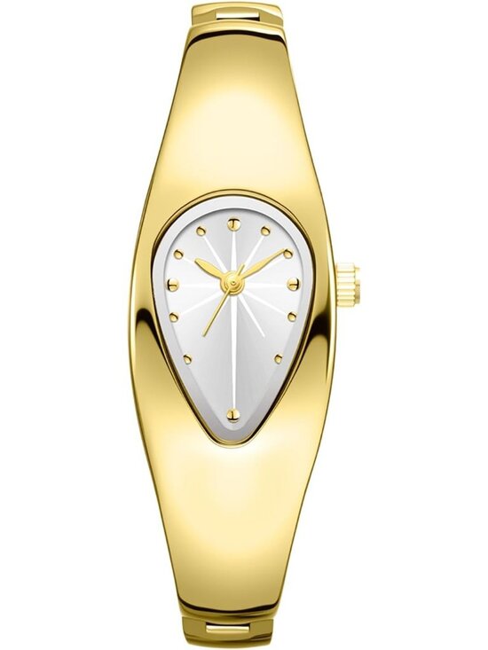 Accessories - Women's Gold White Stainless Steel Strap Teardrop Shape Dial Quartz Wrist Watch